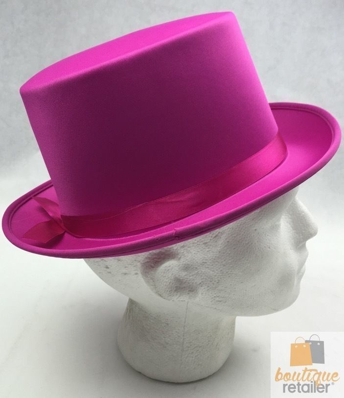 SATIN TOP HAT Costume Party Cap Fancy Dress Trilby Fedora One Size - Hot Pink V563-21995-HTPNK