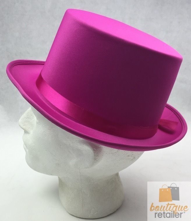 SATIN TOP HAT Costume Party Cap Fancy Dress Trilby Fedora One Size - Hot Pink V563-21995-HTPNK
