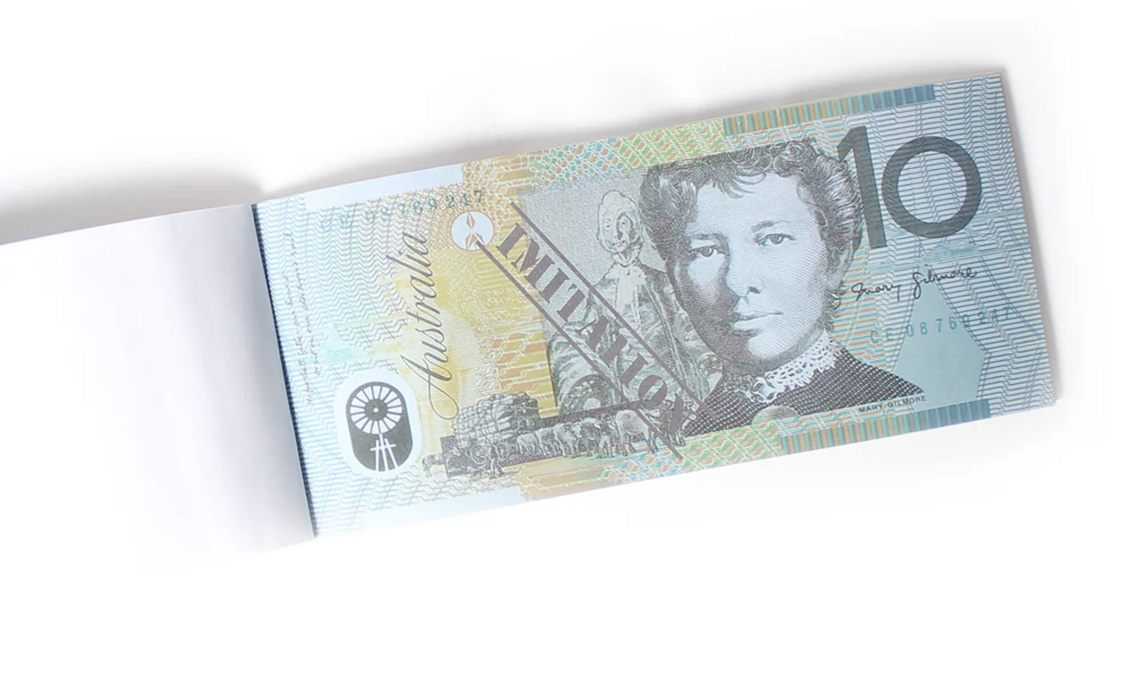 10 Dollar Australian Souvenir Note Pad Fake AUD Money - 1 Pack of 50 Sheets V563-22115-10
