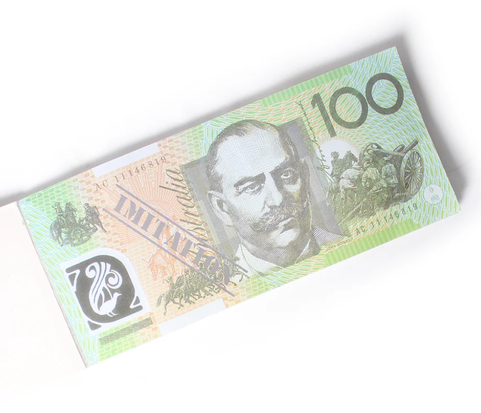 100 Dollar Australian Souvenir Note Pad Fake AUD Money - 1 Pack of 50 Sheets V563-22115-100