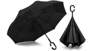 Reverse Umbrella Windproof Double Layer C-Handle Inverted Folding in Black V563-22214-01