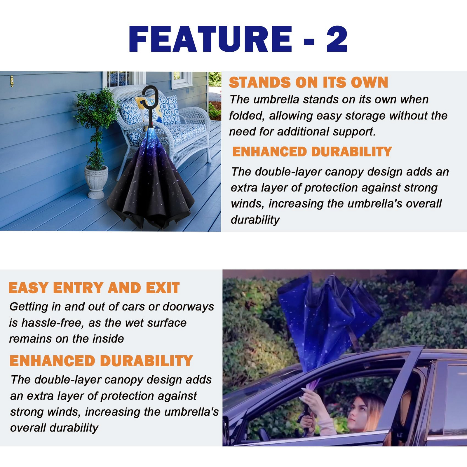 Reverse Umbrella Windproof Double Layer C-Handle Inverted Folding in Galaxy Print V563-22215-02