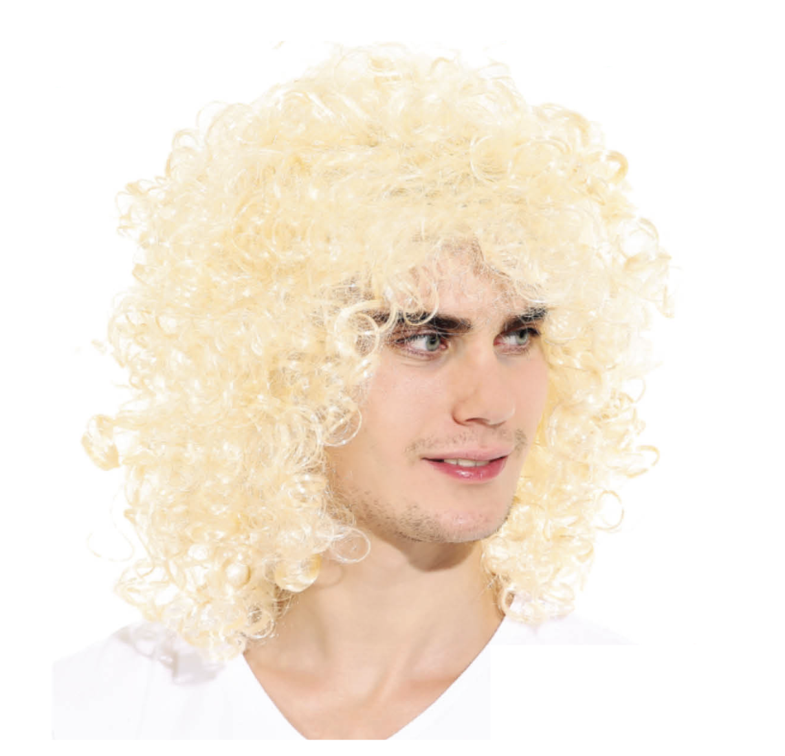 MENS LONG CURLY WIG Costume Party Fancy Long Hair Rock 70s 80s Blonde V563-22433