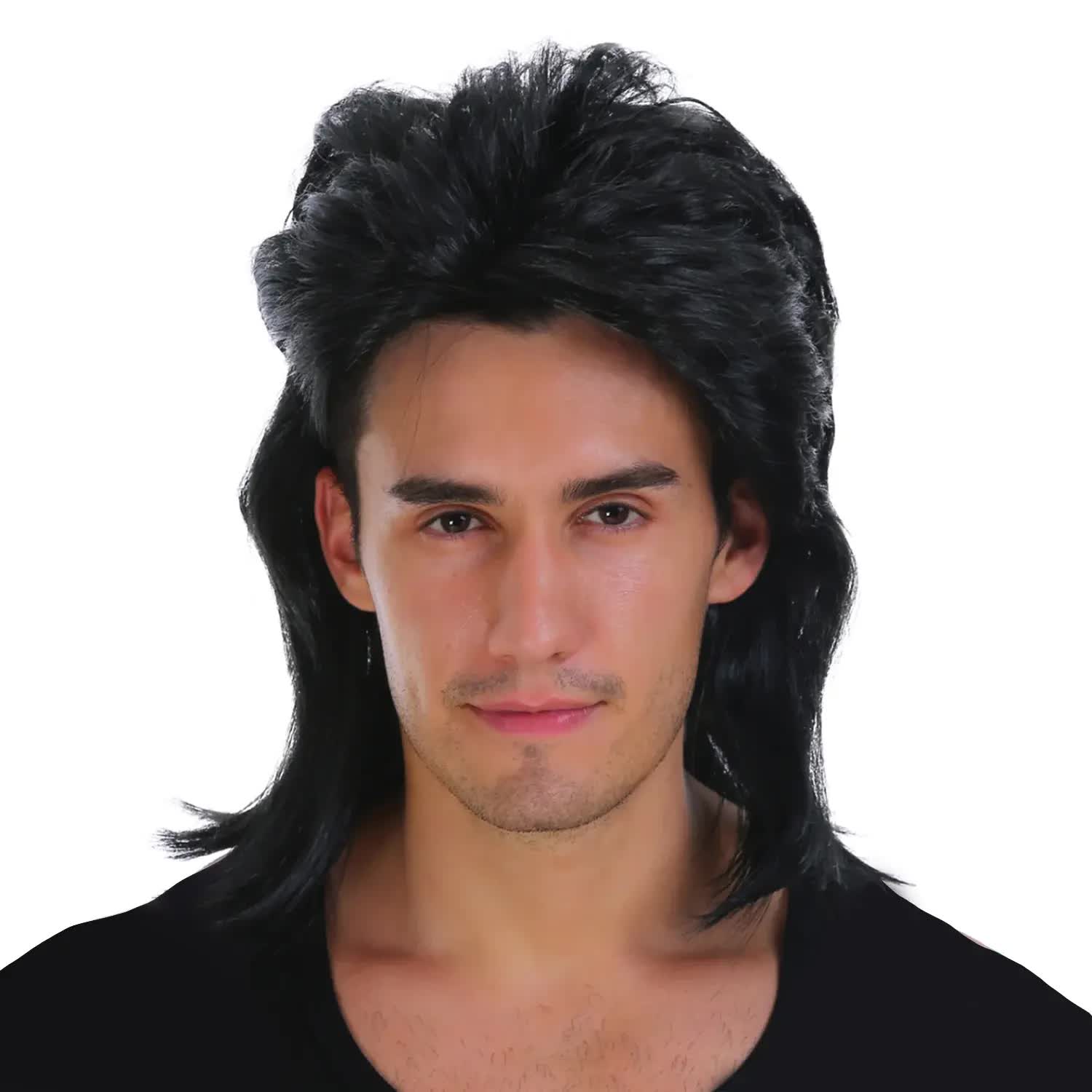 Mullet Wig 80s Party Costume Rock Bogan Punk 70s 90s Hair - Black V563-22601