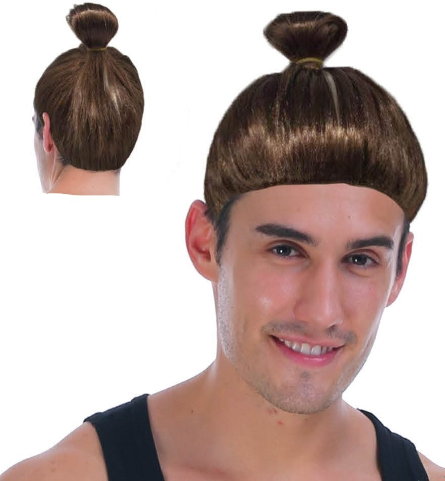 Hipster Trendy Hairstyle Adult Man Bun Wig Costume Hair - Brown V563-22616