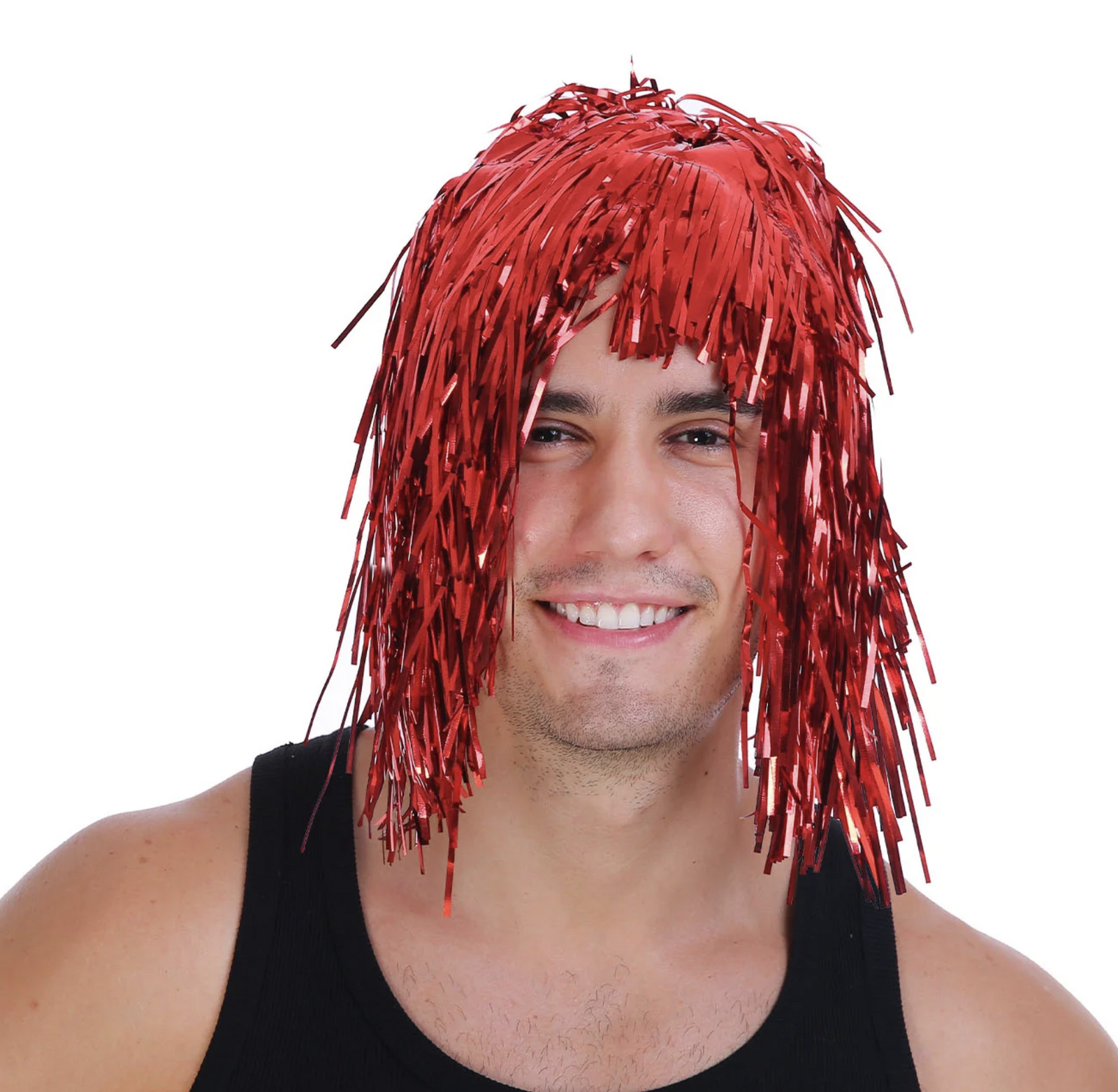Tinsel Metallic Wig 70s 50s 20s Costume Mens Womens Unisex Disco Fancy Dress Up - Red V563-22650-RED