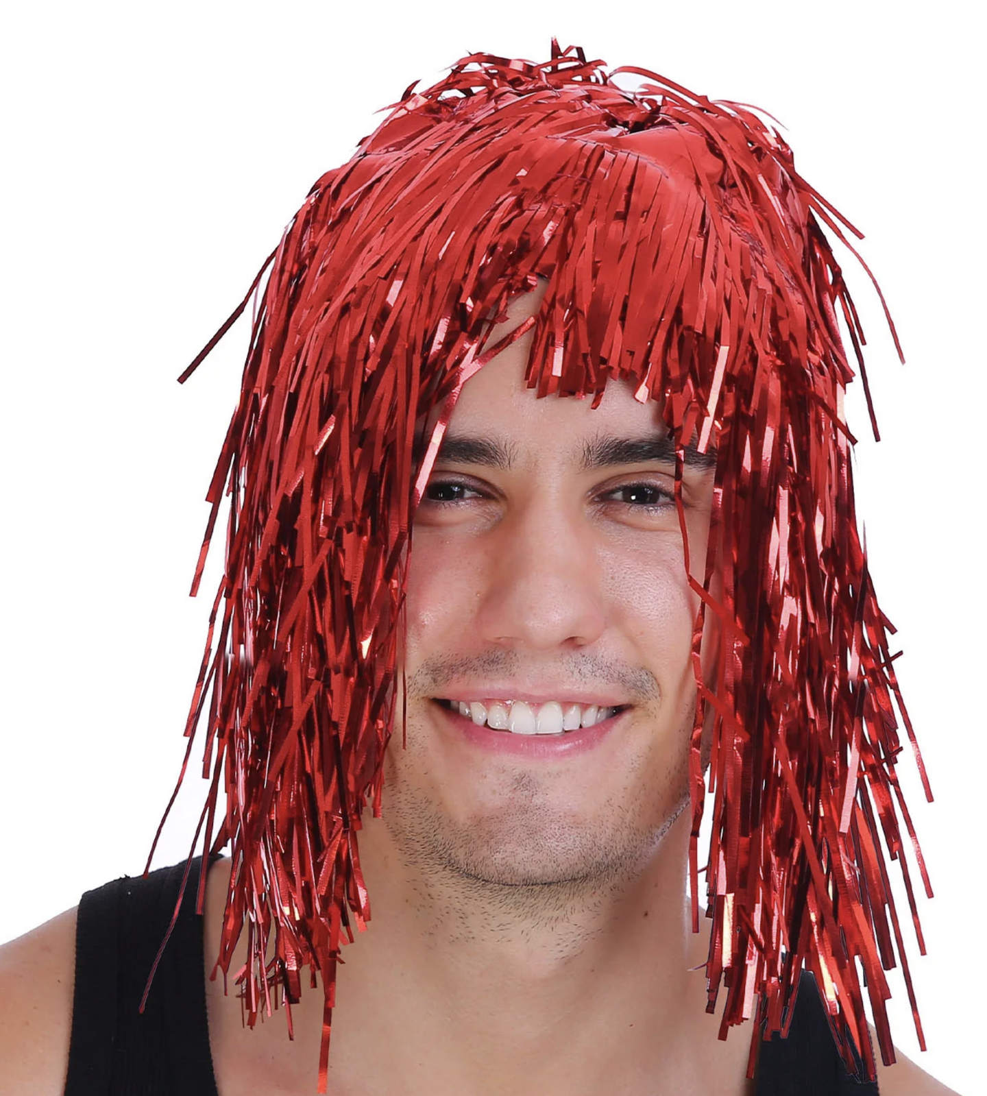Tinsel Metallic Wig 70s 50s 20s Costume Mens Womens Unisex Disco Fancy Dress Up - Red V563-22650-RED