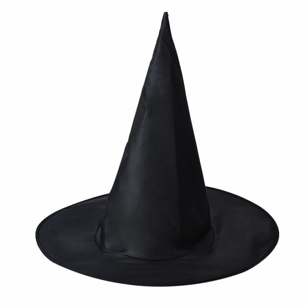 WITCH HAT Plain Black Halloween Costume Fancy Dress Womens Accessory Wizard V563-22807-BLK
