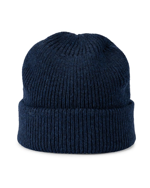 Mens Shetland Ragg Wool Beanie Hat Fishermans Rib Winter Knit Ski Pull On - Navy V563-2314-NVY