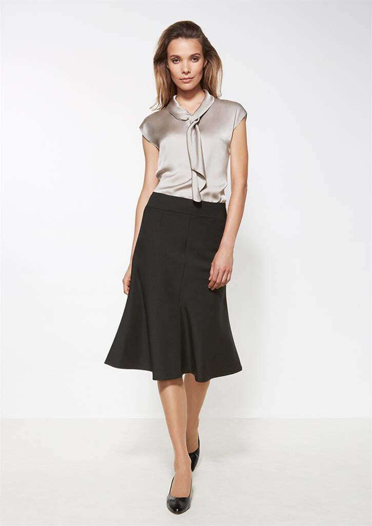 Womens Fluted 3/4 Length Below Knee Skirt Work Business - Black - 26 V563-24013-BLACK-26