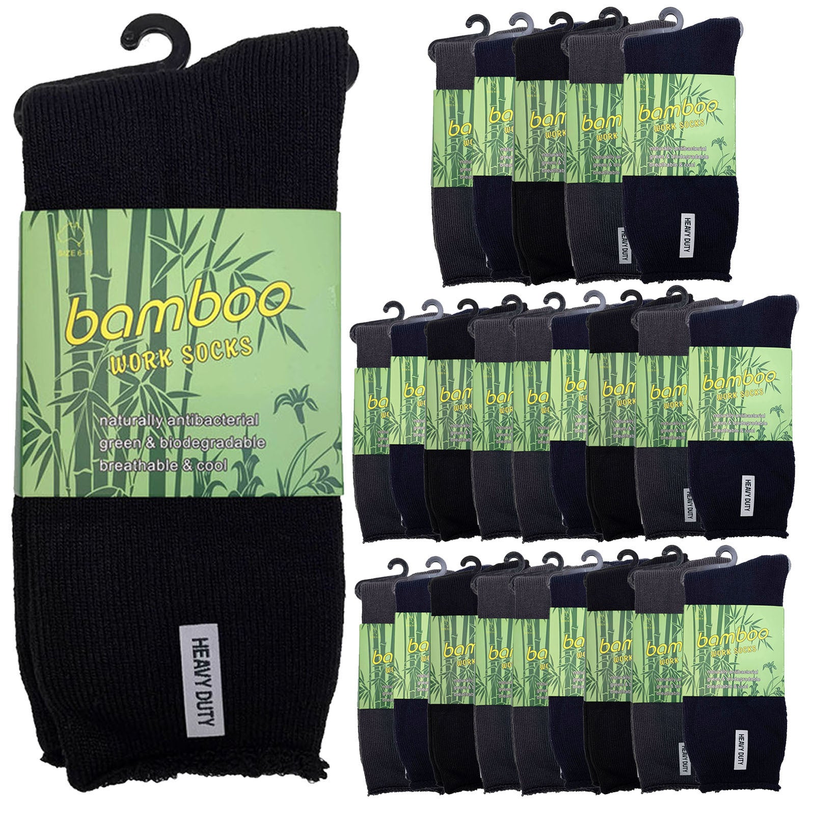 24 Pairs PREMIUM BAMBOO SOCKS Mens Heavy Duty Thick Work Socks Cushion BULK - Assorted Colour Pack - 11-14 V563-24BSOX-ACOLOUR-SIZE11-14