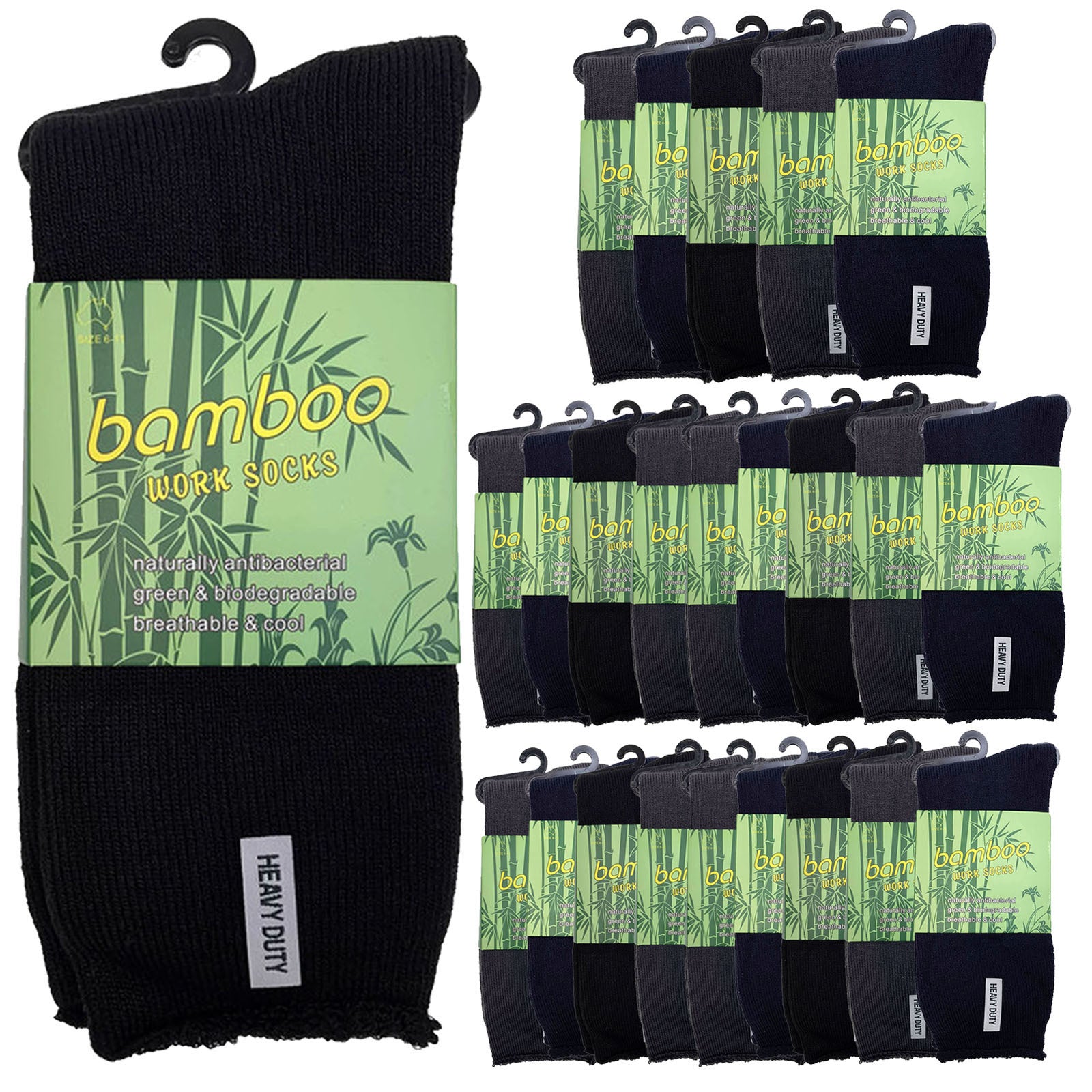 24 Pairs PREMIUM BAMBOO SOCKS Mens Heavy Duty Thick Work Socks Cushion BULK - Assorted Colour Pack - 6-11 V563-24BSOX-ACOLOUR-SIZE6-11