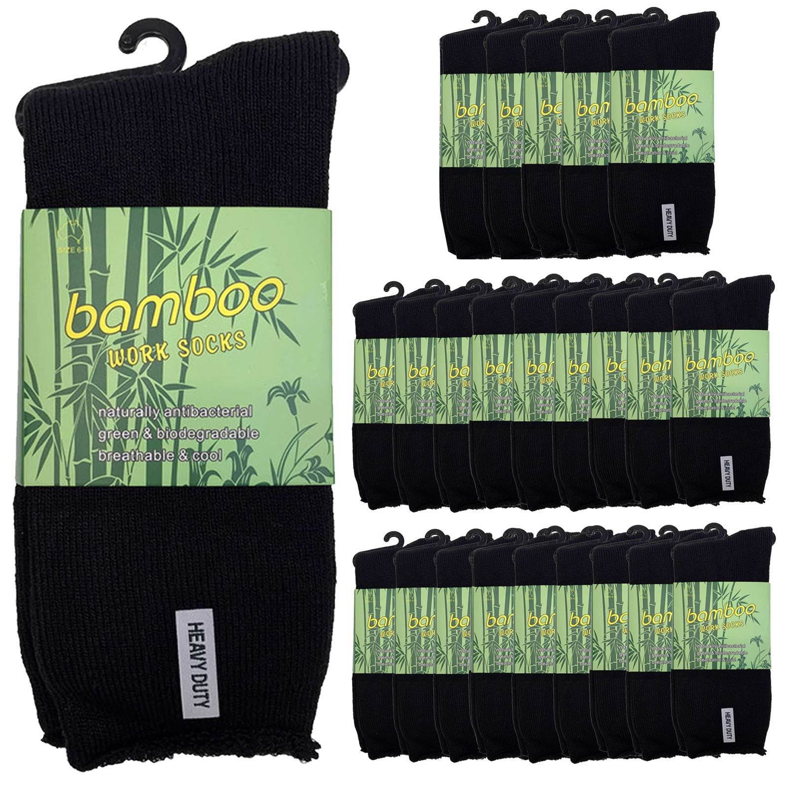 24 Pairs PREMIUM BAMBOO SOCKS Mens Heavy Duty Thick Work Socks Cushion BULK - Black - 11-14 V563-24BSOX-BLK-SIZE11-14