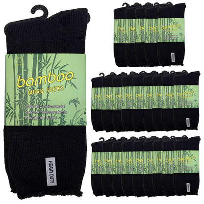 24 Pairs PREMIUM BAMBOO SOCKS Mens Heavy Duty Thick Work Socks Cushion BULK - Black - 6-11 V563-24BSOX-BLK-SIZE6-11