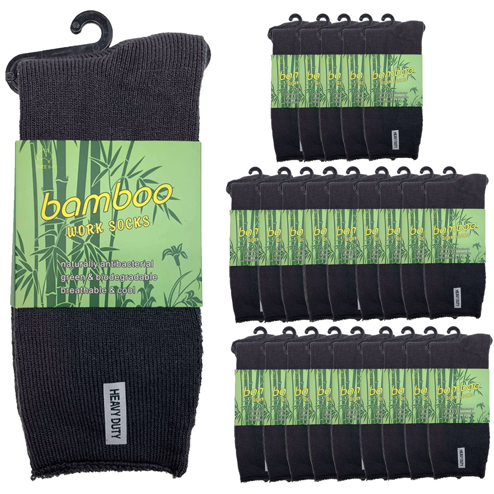 24 Pairs PREMIUM BAMBOO SOCKS Mens Heavy Duty Thick Work Socks Cushion BULK - Charcoal Grey - 6-11 V563-24BSOX-CHRCLGRY-SIZE6-11