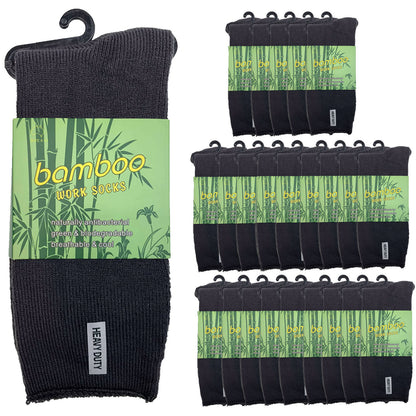 24 Pairs PREMIUM BAMBOO SOCKS Mens Heavy Duty Thick Work Socks Cushion BULK - Charcoal Grey - 6-11 V563-24BSOX-CHRCLGRY-SIZE6-11