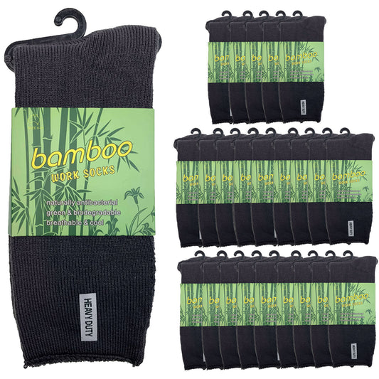 24 Pairs PREMIUM BAMBOO SOCKS Mens Heavy Duty Thick Work Socks Cushion BULK - Charcoal Grey - 11-14 V563-24BSOX-CHRCLGRY-SZE11-14