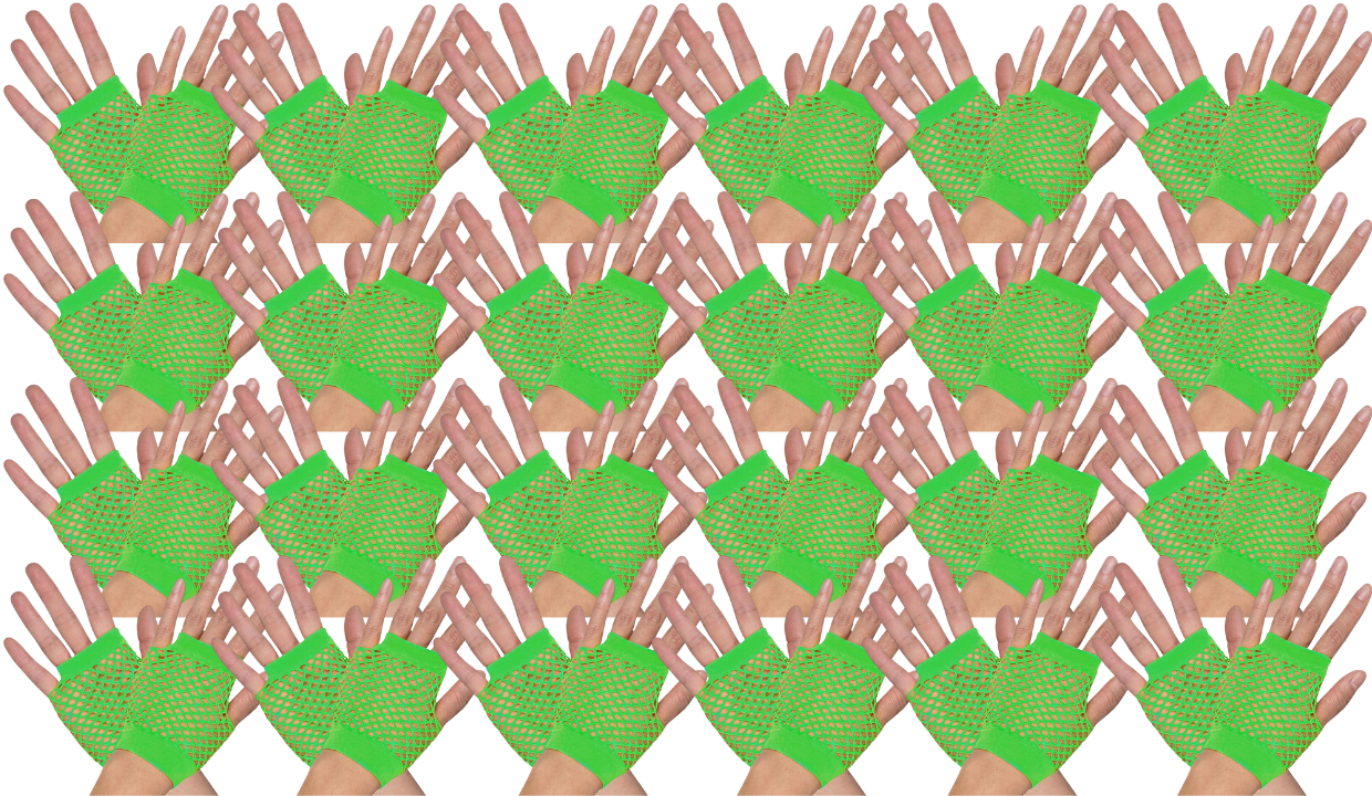 24 Pair Fishnet Gloves Fingerless Wrist Length 70s 80s Costume Party Fluro Green V563-24PCS-18510-FLUROGREEN