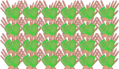 24 Pair Fishnet Gloves Fingerless Wrist Length 70s 80s Costume Party Fluro Green V563-24PCS-18510-FLUROGREEN
