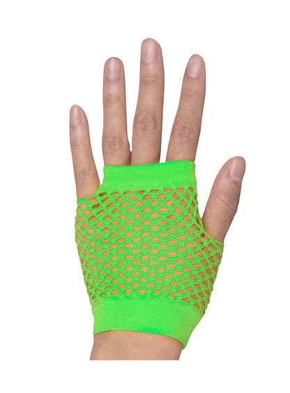 24 Pair Fishnet Gloves Fingerless Wrist Length 70s 80s Costume Party Fluro Green V563-24PCS-18510-FLUROGREEN