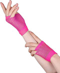 24 Pair Fishnet Gloves Fingerless Wrist Length 70s 80s Costume Party - Hot Pink V563-24PCS-18510-HOTPINK