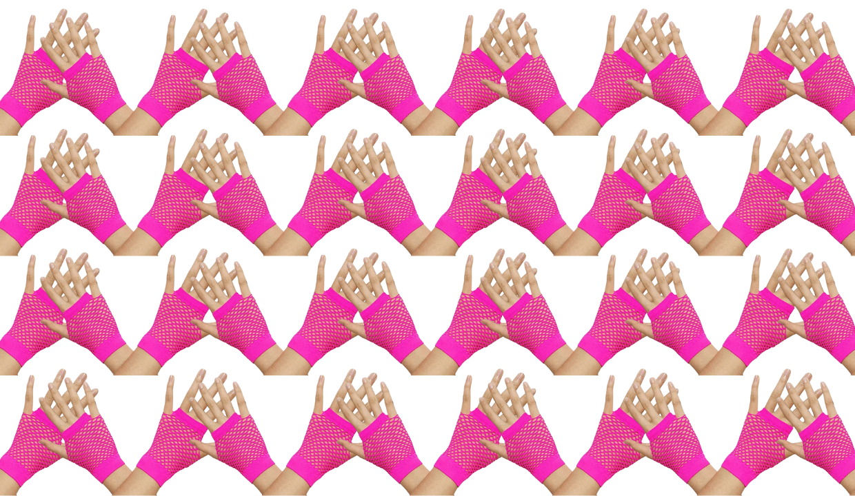 24 Pair Fishnet Gloves Fingerless Wrist Length 70s 80s Costume Party - Hot Pink V563-24PCS-18510-HOTPINK