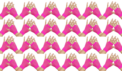 24 Pair Fishnet Gloves Fingerless Wrist Length 70s 80s Costume Party - Hot Pink V563-24PCS-18510-HOTPINK