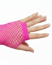 24 Pair Fishnet Gloves Fingerless Wrist Length 70s 80s Costume Party - Hot Pink V563-24PCS-18510-HOTPINK