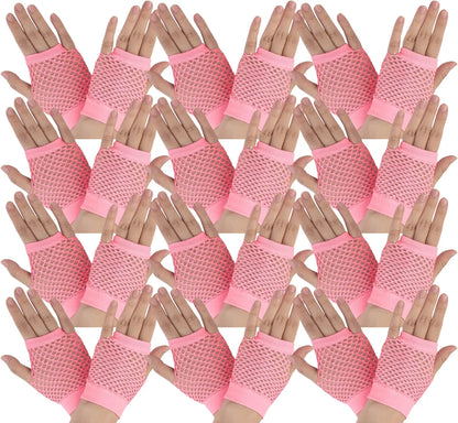 24 Pair Fishnet Gloves Fingerless Wrist Length 70s 80s Costume Party Light Pink V563-24PCS-18510-LIGHTPINK
