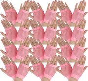 24 Pair Fishnet Gloves Fingerless Wrist Length 70s 80s Costume Party Light Pink V563-24PCS-18510-LIGHTPINK