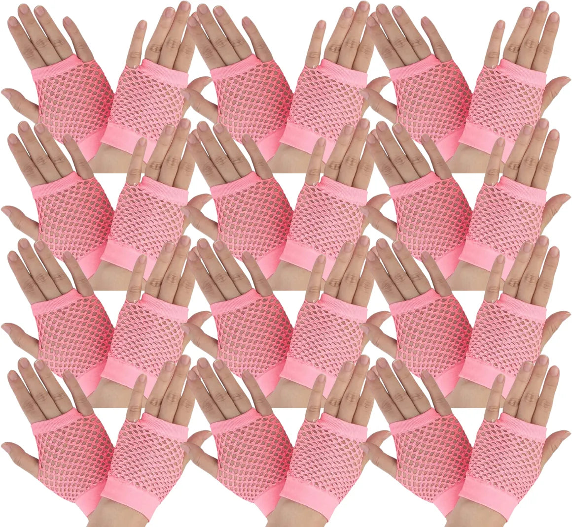 24 Pair Fishnet Gloves Fingerless Wrist Length 70s 80s Costume Party Light Pink V563-24PCS-18510-LIGHTPINK
