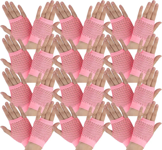 24 Pair Fishnet Gloves Fingerless Wrist Length 70s 80s Costume Party Light Pink V563-24PCS-18510-LIGHTPINK