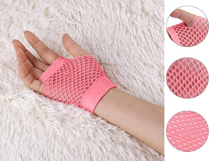 24 Pair Fishnet Gloves Fingerless Wrist Length 70s 80s Costume Party Light Pink V563-24PCS-18510-LIGHTPINK