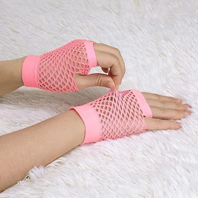 24 Pair Fishnet Gloves Fingerless Wrist Length 70s 80s Costume Party Light Pink V563-24PCS-18510-LIGHTPINK