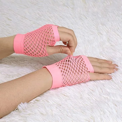 24 Pair Fishnet Gloves Fingerless Wrist Length 70s 80s Costume Party Light Pink V563-24PCS-18510-LIGHTPINK