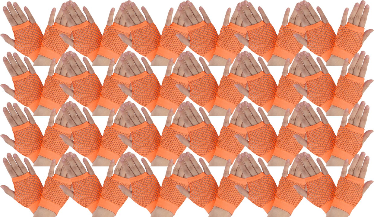 24 Pair Fishnet Gloves Fingerless Wrist Length 70s 80s Costume Party - Orange V563-24PCS-18510-ORANGE