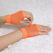 24 Pair Fishnet Gloves Fingerless Wrist Length 70s 80s Costume Party - Orange V563-24PCS-18510-ORANGE