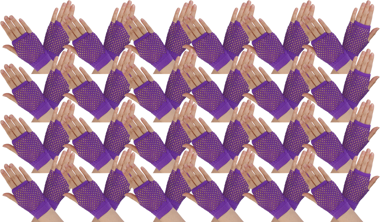 24 Pair Fishnet Gloves Fingerless Wrist Length 70s 80s Costume Party - Purple V563-24PCS-18510-PURPLE