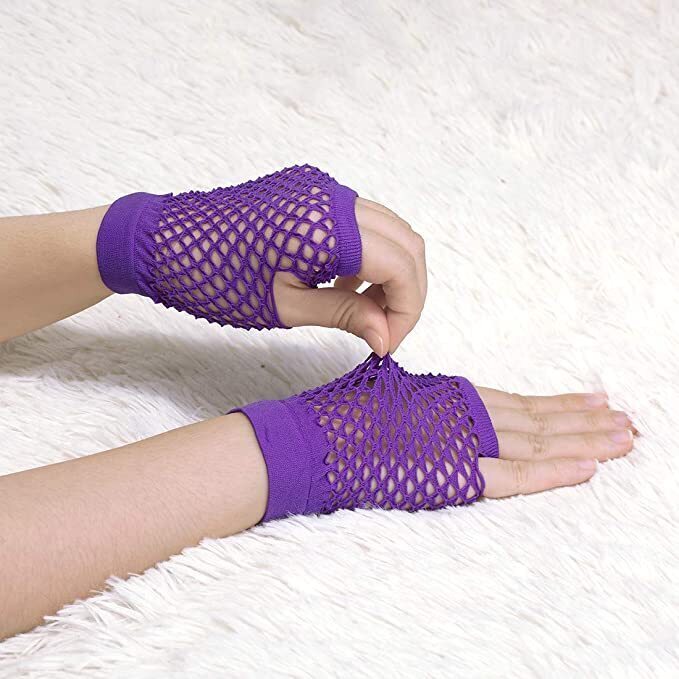 24 Pair Fishnet Gloves Fingerless Wrist Length 70s 80s Costume Party - Purple V563-24PCS-18510-PURPLE