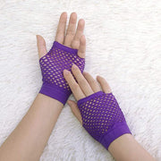 24 Pair Fishnet Gloves Fingerless Wrist Length 70s 80s Costume Party - Purple V563-24PCS-18510-PURPLE