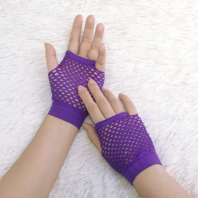 24 Pair Fishnet Gloves Fingerless Wrist Length 70s 80s Costume Party - Purple V563-24PCS-18510-PURPLE