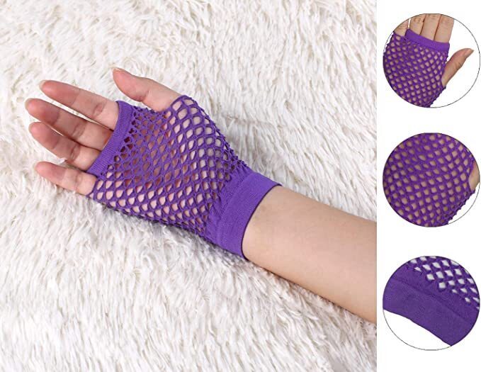 24 Pair Fishnet Gloves Fingerless Wrist Length 70s 80s Costume Party - Purple V563-24PCS-18510-PURPLE
