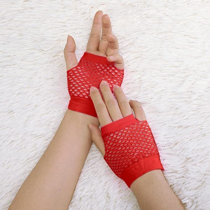 24 Pair Fishnet Gloves Fingerless Wrist Length 70s 80s Costume Party Bulk - Red V563-24PCS-18510-RED