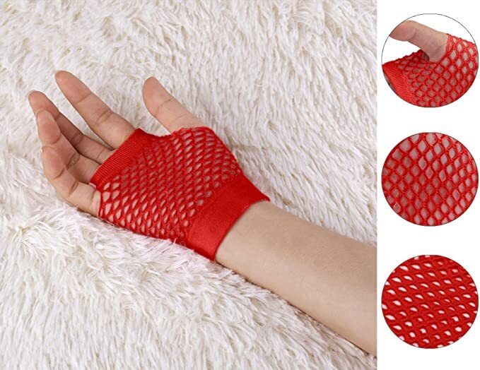 24 Pair Fishnet Gloves Fingerless Wrist Length 70s 80s Costume Party Bulk - Red V563-24PCS-18510-RED
