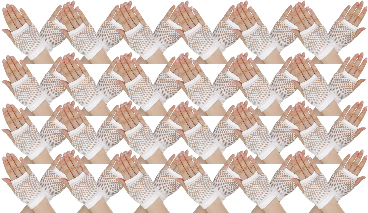24 Pair Fishnet Gloves Fingerless Wrist Length 70s 80s Costume Party - White V563-24PCS-18510-WHITE