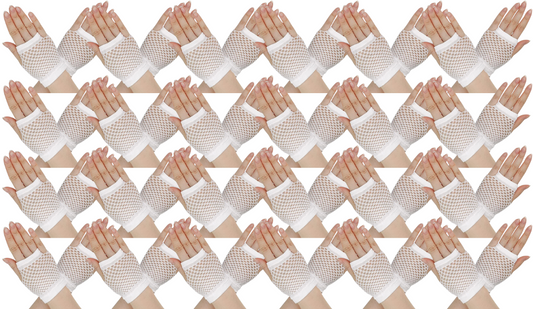 24 Pair Fishnet Gloves Fingerless Wrist Length 70s 80s Costume Party - White V563-24PCS-18510-WHITE