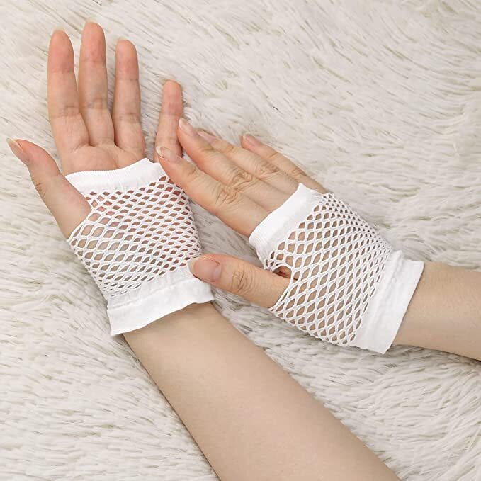 24 Pair Fishnet Gloves Fingerless Wrist Length 70s 80s Costume Party - White V563-24PCS-18510-WHITE