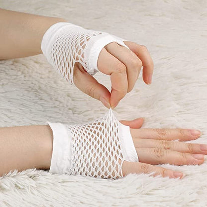24 Pair Fishnet Gloves Fingerless Wrist Length 70s 80s Costume Party - White V563-24PCS-18510-WHITE