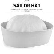 Adult White Sailor Hat Marine Unisex Gob Captain Navy Hen's Night Doughboy Cap V563-28020