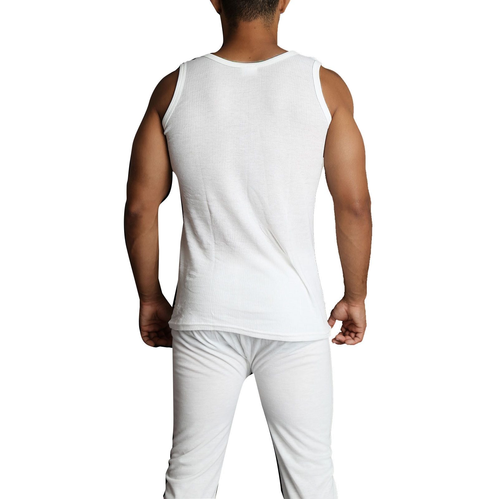 2pcs Set Mens Merino Wool Blend Thermal Singlet Top & Pants Underwear Thermals - Beige - M